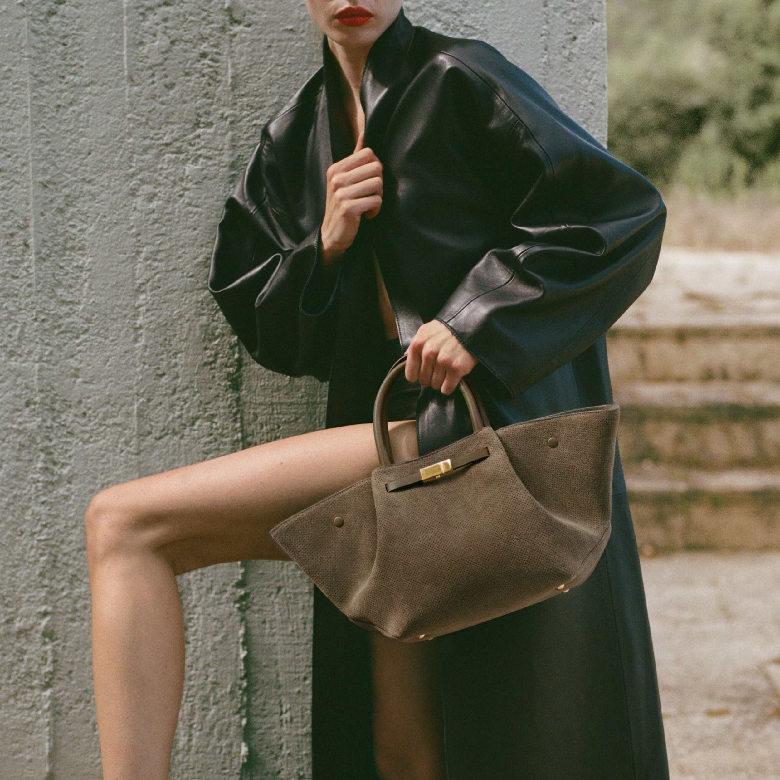 The Midi New York | Deep Khaki Perforated Suede | DeMellier