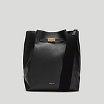 New York Large Bucket crossbody bag black small grain ecru stitching WS 1