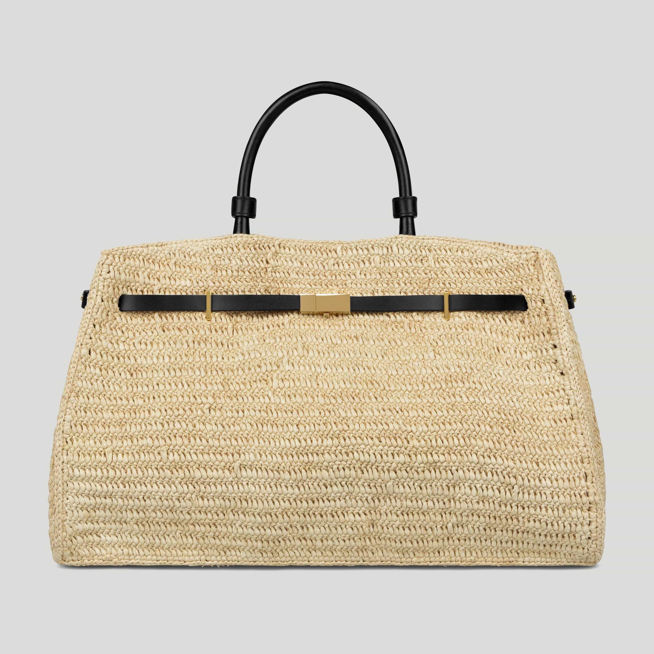 The Hudson | Natural Raffia & Black Smooth | DeMellier