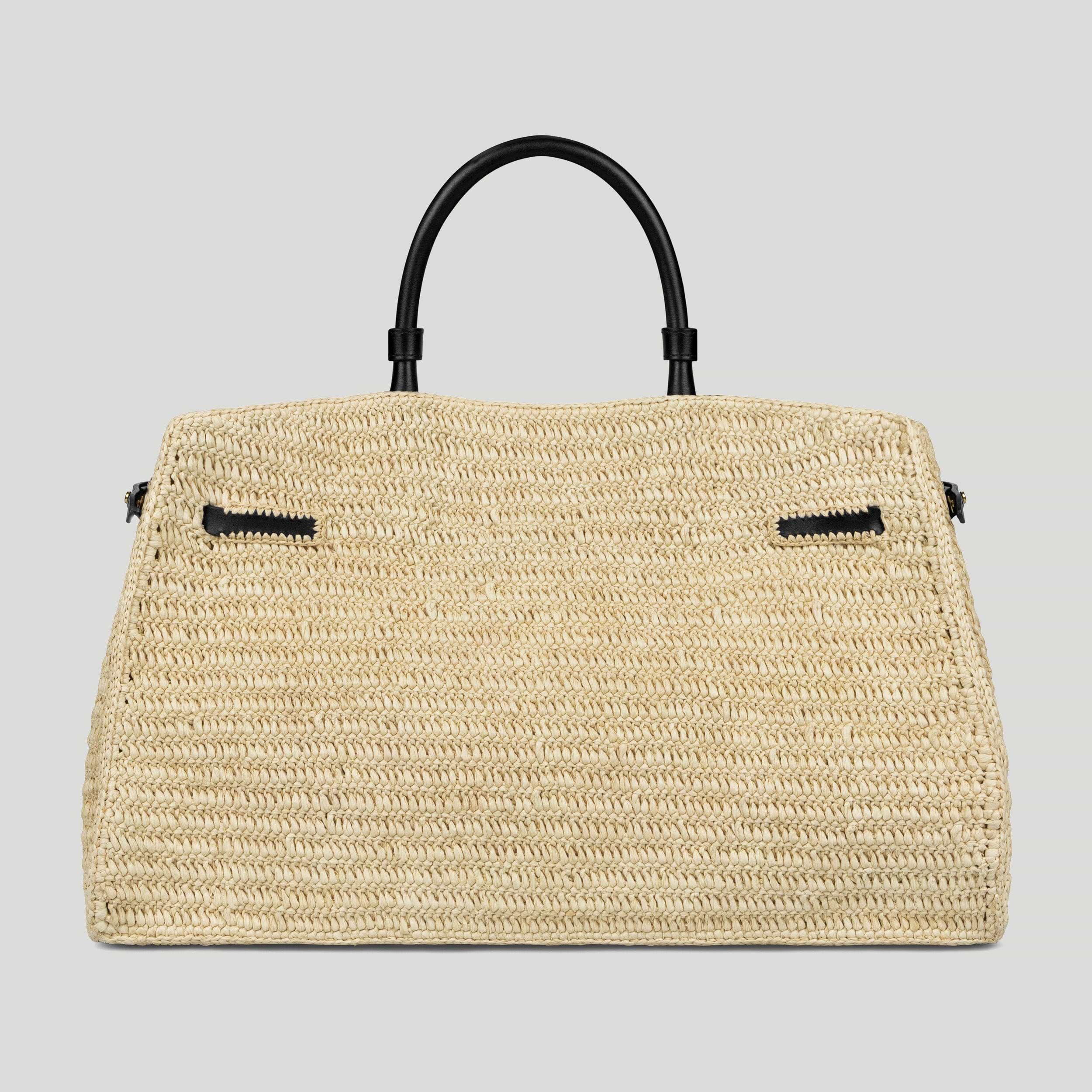 The Hudson | Natural Raffia & Black Smooth | DeMellier
