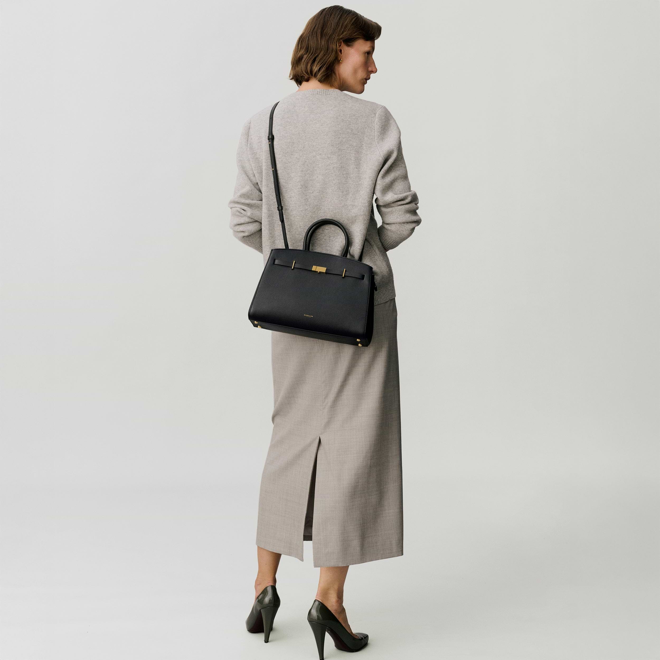 The Midi Hudson | Dark Taupe Small Grain | DeMellier