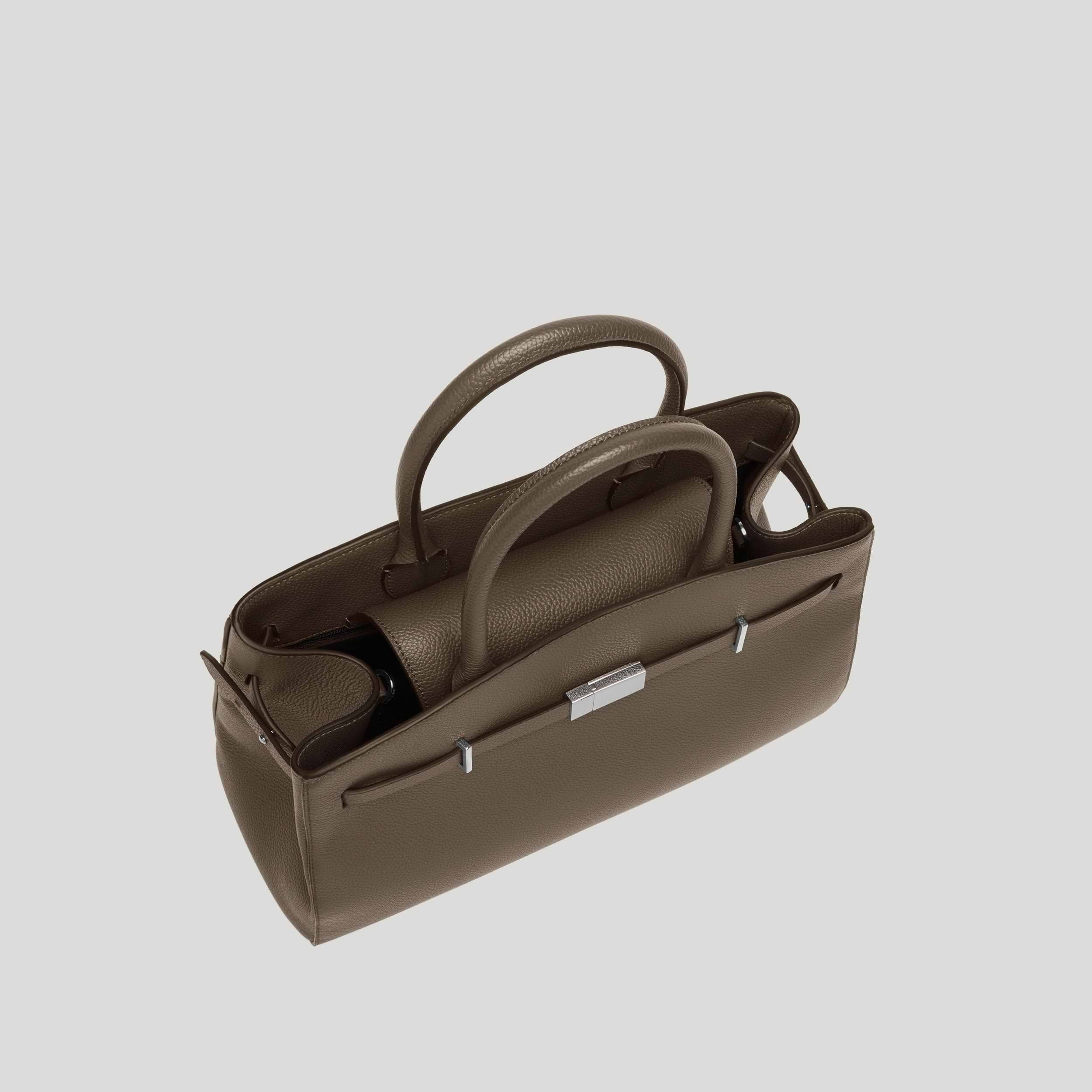 The Midi Hudson | Dark Taupe Small Grain | DeMellier