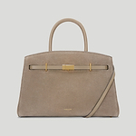 The Midi Hudson work bag top handle light taupe suede 1