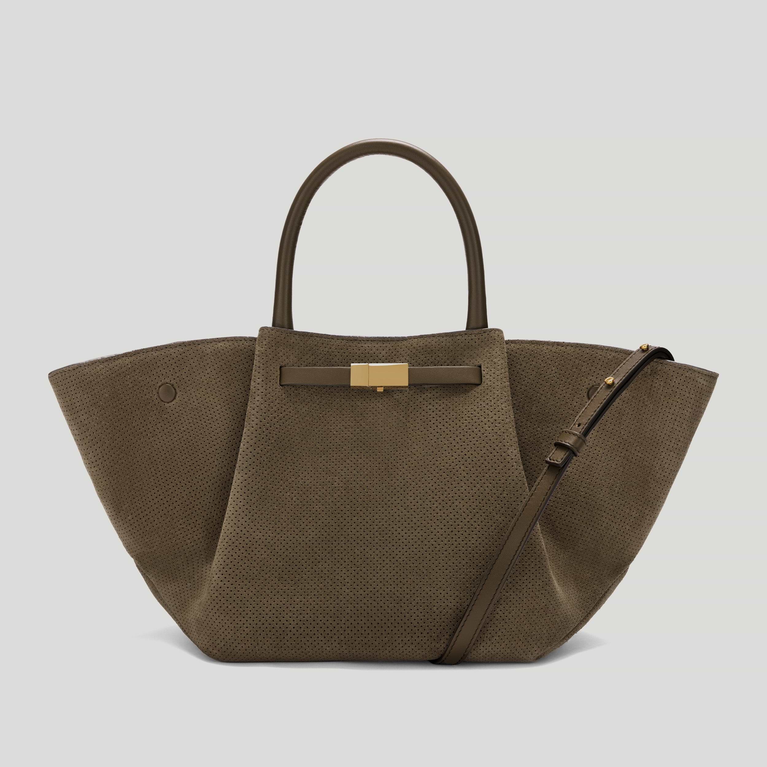 The Midi New York | Deep Khaki Perforated Suede | DeMellier