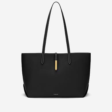 The Tokyo Tote Bag Black Small Grain Ecru Stitching 1