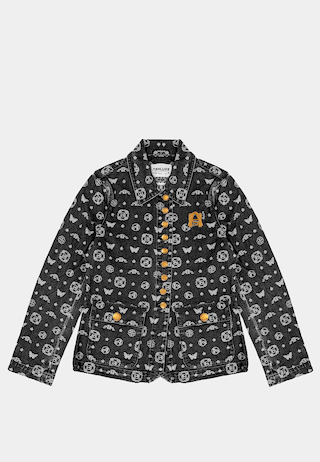 Ashluxe Paradise Pattern Female Denim Jacket Black