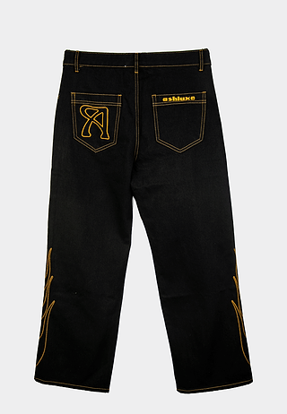Ashluxe Flame Embroidered Denim Pants Black