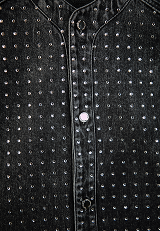 Ashluxe Relaxed Swarovski Denim Shirt Black
