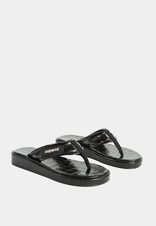 Coperni Croco Skinny Strap Logo Sandals Black