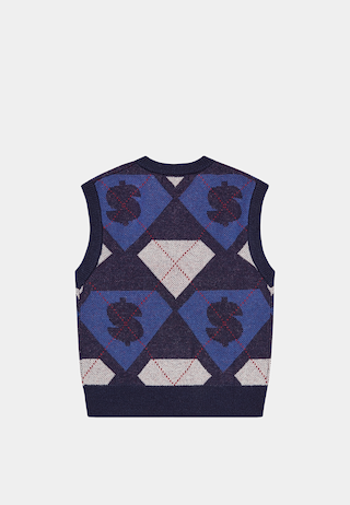 BBC Diamonds & Dollars Argyle Knitted Vest Blue