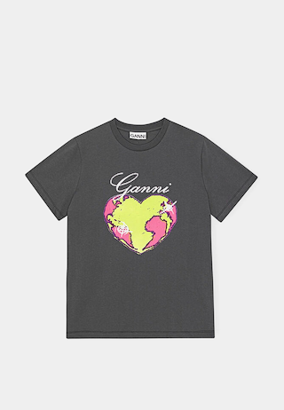 Ganni Basic Jersey Heart Relaxed T-Shirt 490 - Volcanic Ash
