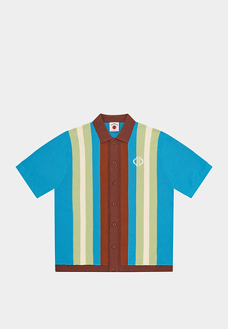 BBC Jacquard Knit Short Sleeve Polo Cardigan Blue