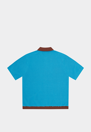 BBC Jacquard Knit Short Sleeve Polo Cardigan Blue