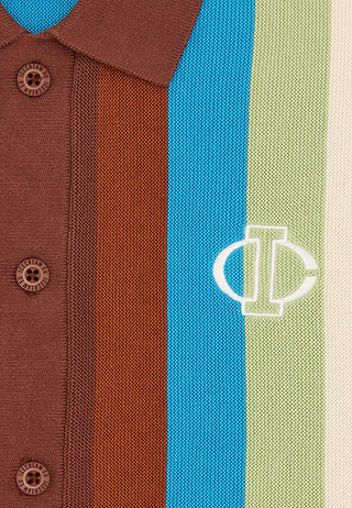 BBC Jacquard Knit Short Sleeve Polo Cardigan Blue