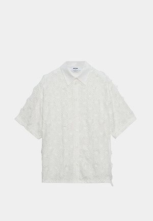 MSGM  Poplin Shirt With All-Over Embroidery White