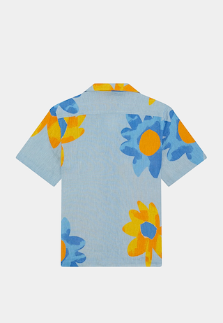 Frescobol Roberto Linen Shirt Ss JB Print - Booth Blue & Booth Yellow