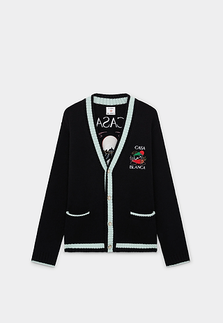 Casablanca Merino Embroidery Cardigan Black