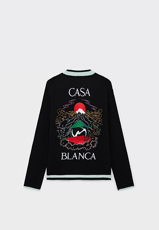 Casablanca Merino Embroidery Cardigan Black