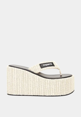 Coperni Branded Raffia Wedge Sandal Biege