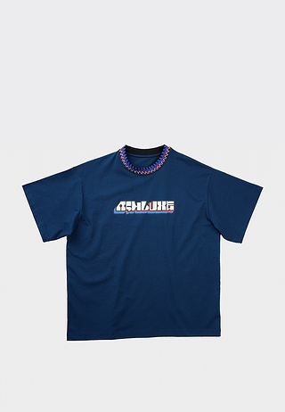 Knitted Neck Rib Logo T-Shirt Blue