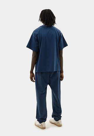 Knitted Neck Rib Logo T-Shirt Blue