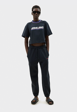 Knitted Neck Cropped T-Shirt Black