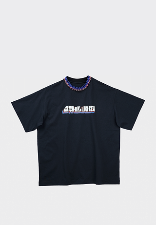 Knitted Neck Rib Logo T-Shirt Black