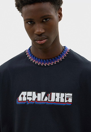 Knitted Neck Rib Logo T-Shirt Black