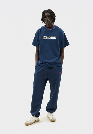 Knitted Neck Rib Logo T-Shirt Blue