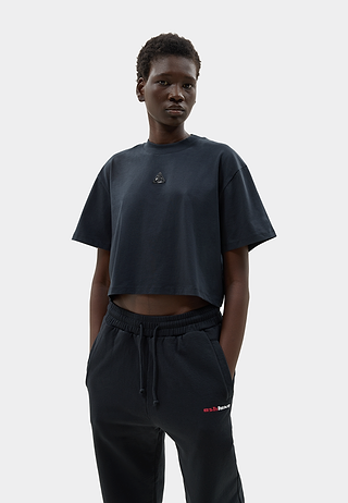 Metallic Logo Cropped T-Shirt Black
