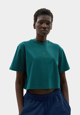 Metallic Logo Cropped T-Shirt Green