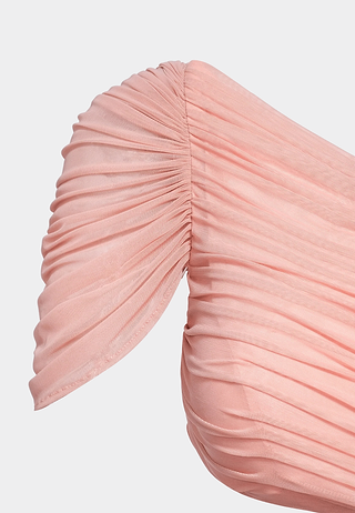 JW Pei Mia Pleated Mesh Dress Blush