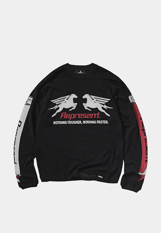 Represent  Mesh Pegasus Long Sleeve T-Shirt Jet Black