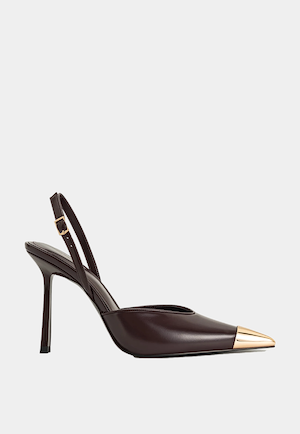 JW Pei Savannah Gold Tipped Slingback Pumps Burgundy