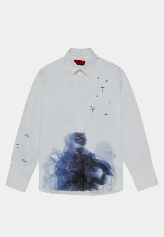 424 Cross Dagger Moon Longsleeve Shirt - White