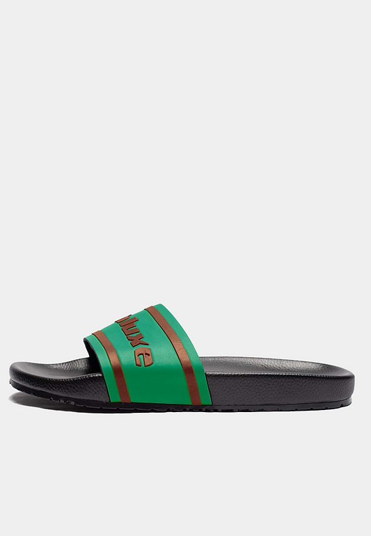 ASHLUXE Leather Slides - Green/Brown