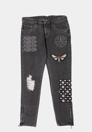 Ashluxe Rhinestone Patch Denim Pant Black