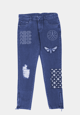 Ashluxe Rhinestone Patch Denim Pant Blue