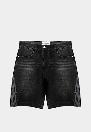 Ashluxe  Flame Denim Shorts Black White