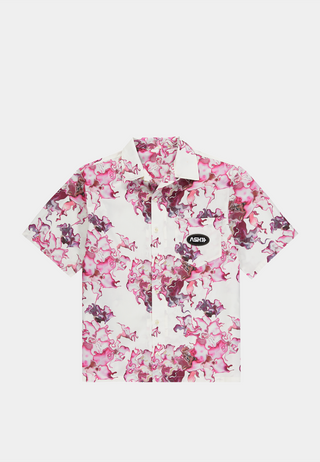 Ashluxe Men's Flower Printed. Bowling Shirt - Pink