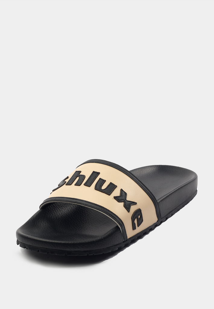 Ashluxe Stitched Leather Slides - Apricot