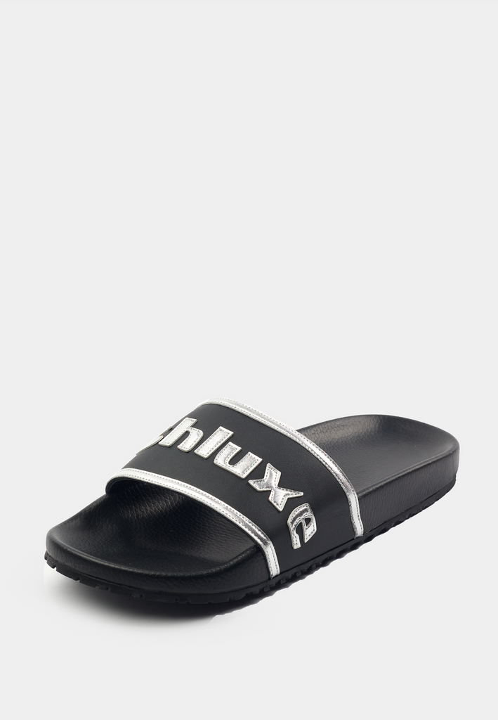 Ashluxe Stitched Leather Slides - Black