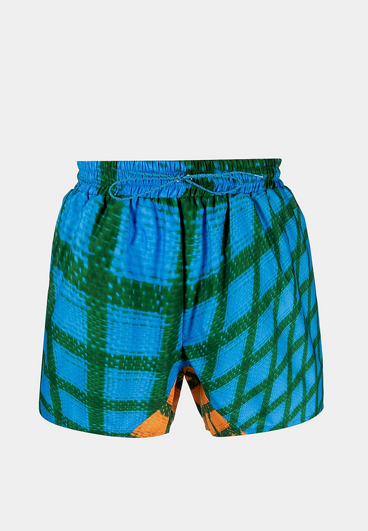 Bianca Saunders Wosh Shorts Blue/Green &Orange/Green Grid Print
