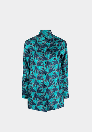 Botter Classic Shirt Blue Fish Print Sil Blue Fish Print