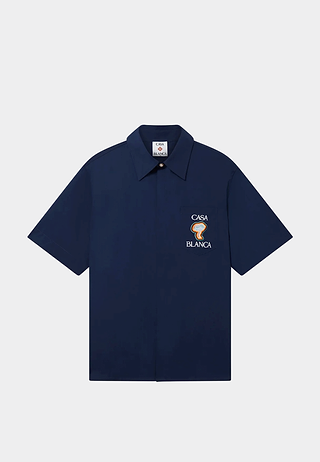 Casablanca Short Sleeve Cuban Collar Shirt Navy