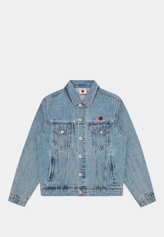 Bbc Check Lined Denim Trucker Jacket Vintage Wash Blue