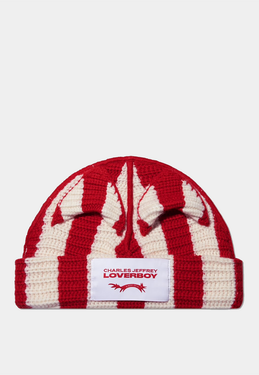 Charles Jeffery Loverboy Striped Ears Beanie - Red Ecru