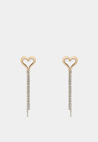 Area Crystal Heart Fringe Earrings Gold