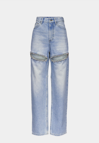 Area Crystal Slit Jean Blue