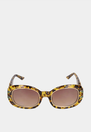 Casablanca Acetate & Metal Oval Sunglasses with Laurel Detail T-Shell/ Gold/ Laurel/ Brown